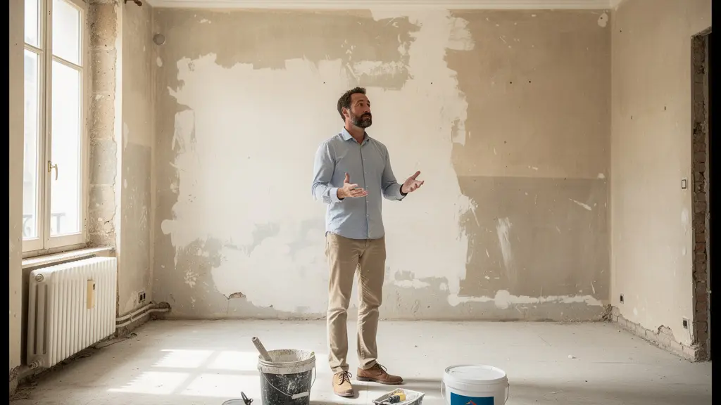 Professionnel inspectant un appartement en rénovation avec potentiel locatif